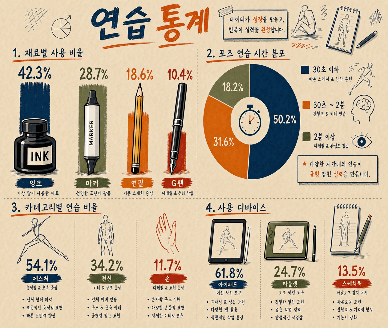 크로키 연습 통계 인포그래픽